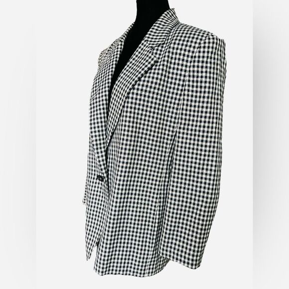 Retro Black White Checkered Blazer Metallic Gold Size Medium - Picture 5 of 7